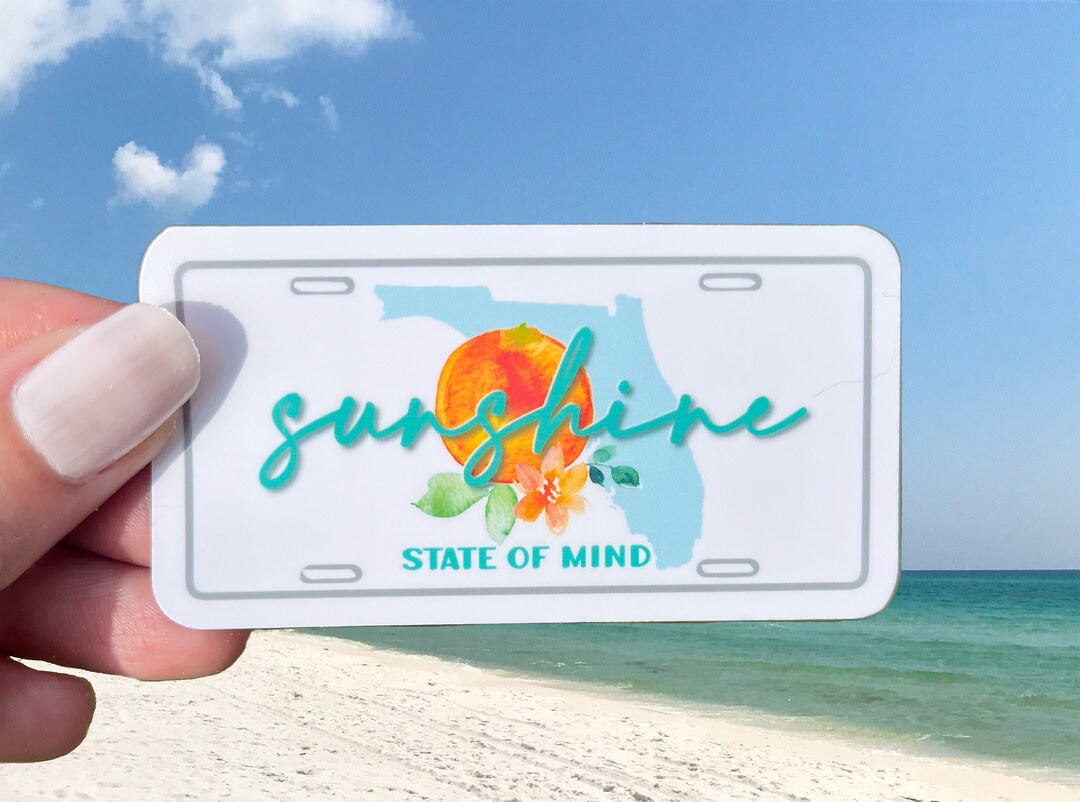 Florida Tag Sticker Vibrant Sunshine State Vinyl Decal Etsy