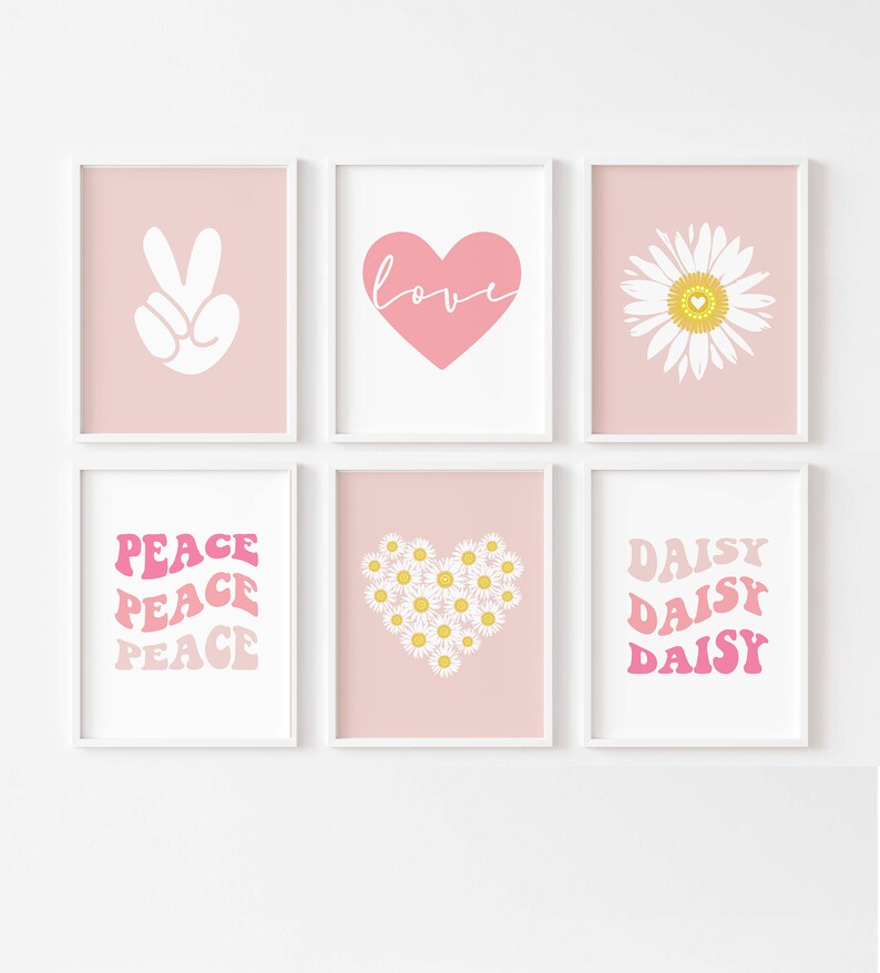Pink Daisy Wall Art PRINTABLE, Retro Flower Girl's Room Decor, Boho ...