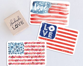 American Flag Stickers, Watercolor Floral USA Decal, Patriotic Girly Vinyl Sticker, 4th of July Favors, Waterproof Water Bottle Laptop Car