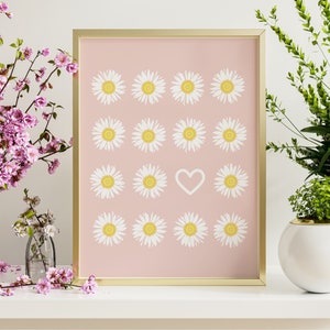 Boho Daisy PRINTABLE, Pink Daisy Nursery Wall Art, Retro Flower Neutral ...