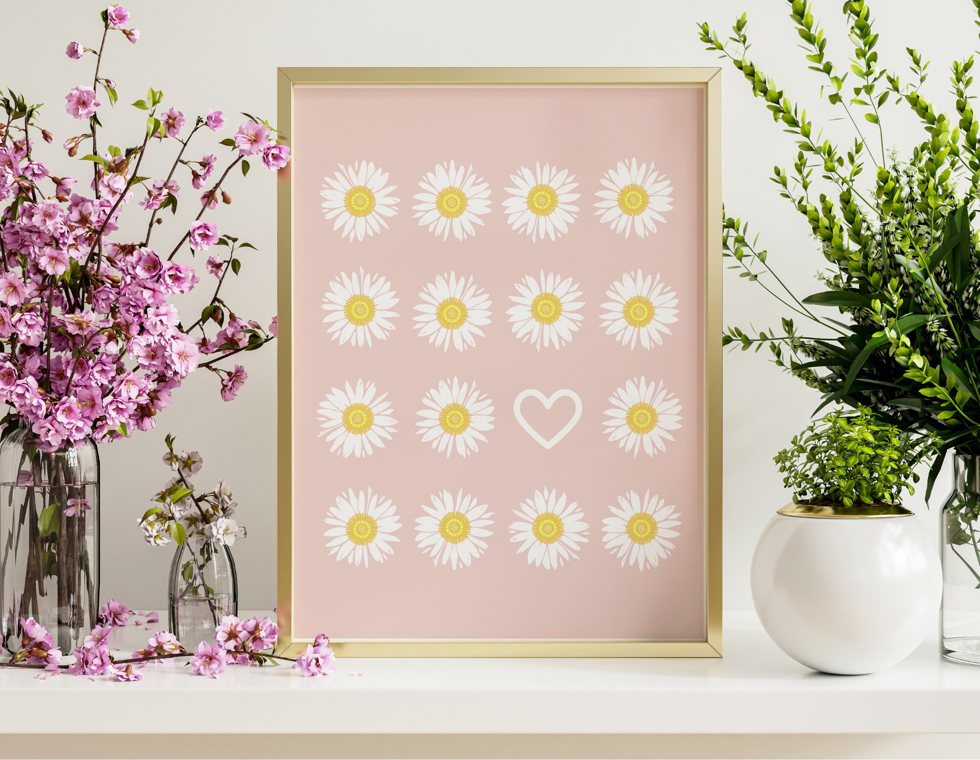 Boho Daisy PRINTABLE, Pink Daisy Nursery Wall Art, Retro Flower Neutral ...