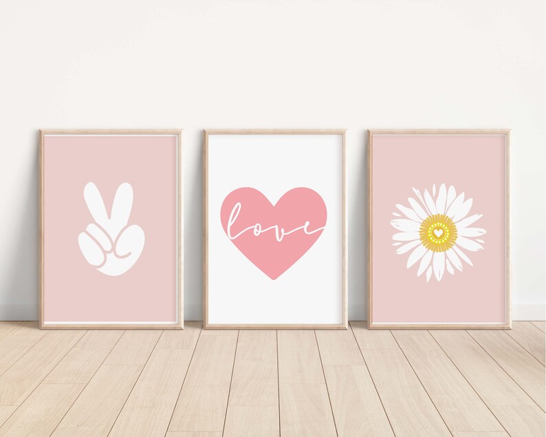 Pink Daisy Wall Art PRINTABLE, Retro Flower Girl's Room Decor, Boho ...