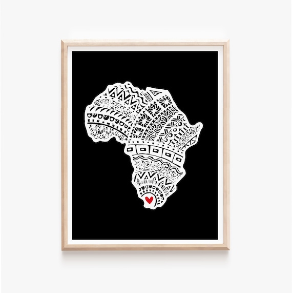 Africa Map Art PRINTABLE Ethnic Black and White African | Etsy