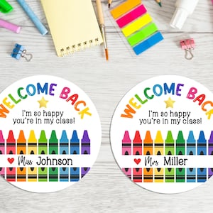 Personalized Back to School Stickers, First Day of School Labels, Kids Crayon School Tag, Custom Teacher Favors for Pre-K Kindergarten Class