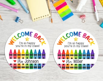 Personalized Back to School Stickers, First Day of School Labels, Kids Crayon School Tag, Custom Teacher Favors for Pre-K Kindergarten Class
