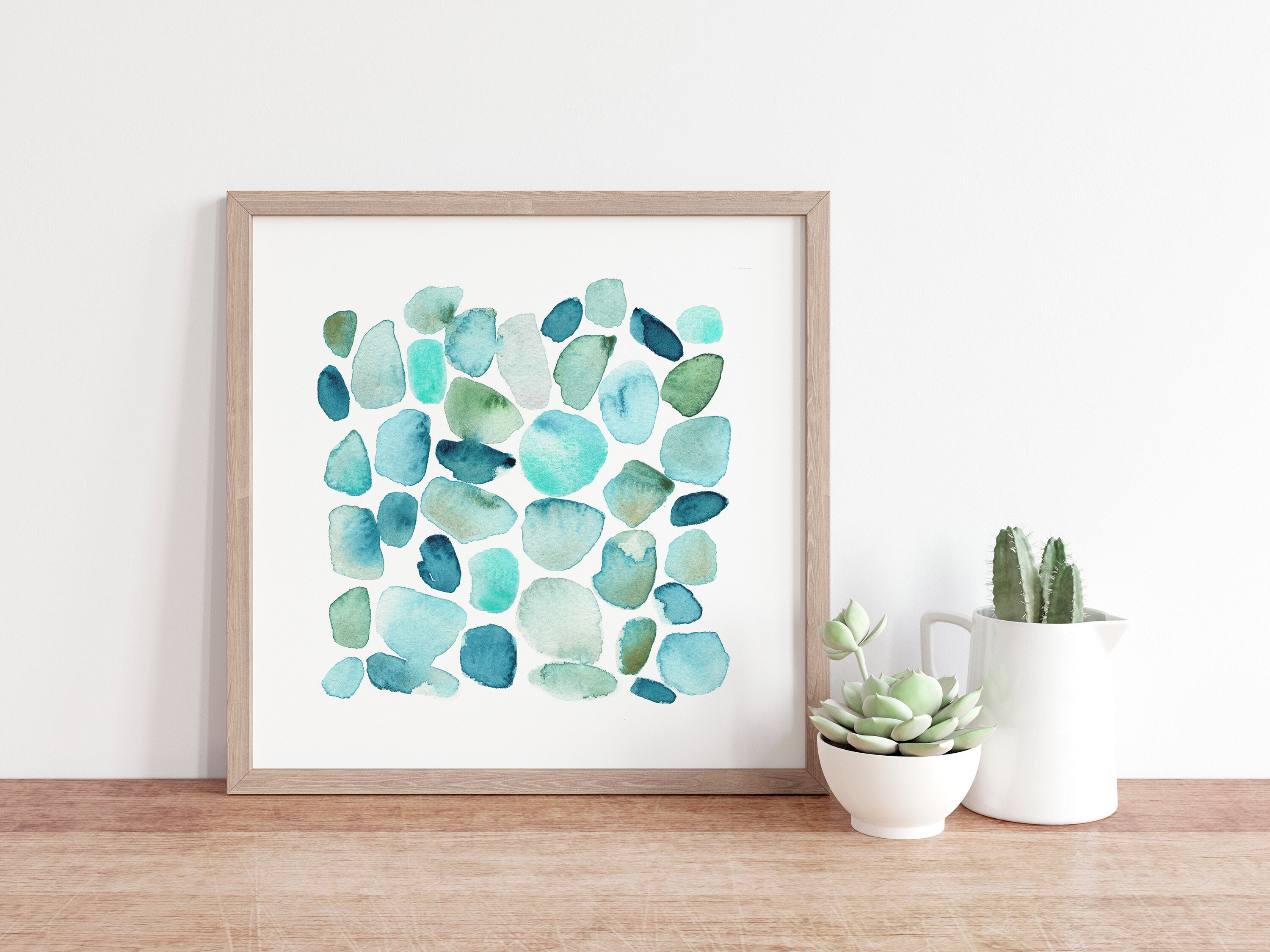 Blue Coastal Wall Art, Sea Glass Abstract Art Print Set, Set of 3 Beach ...