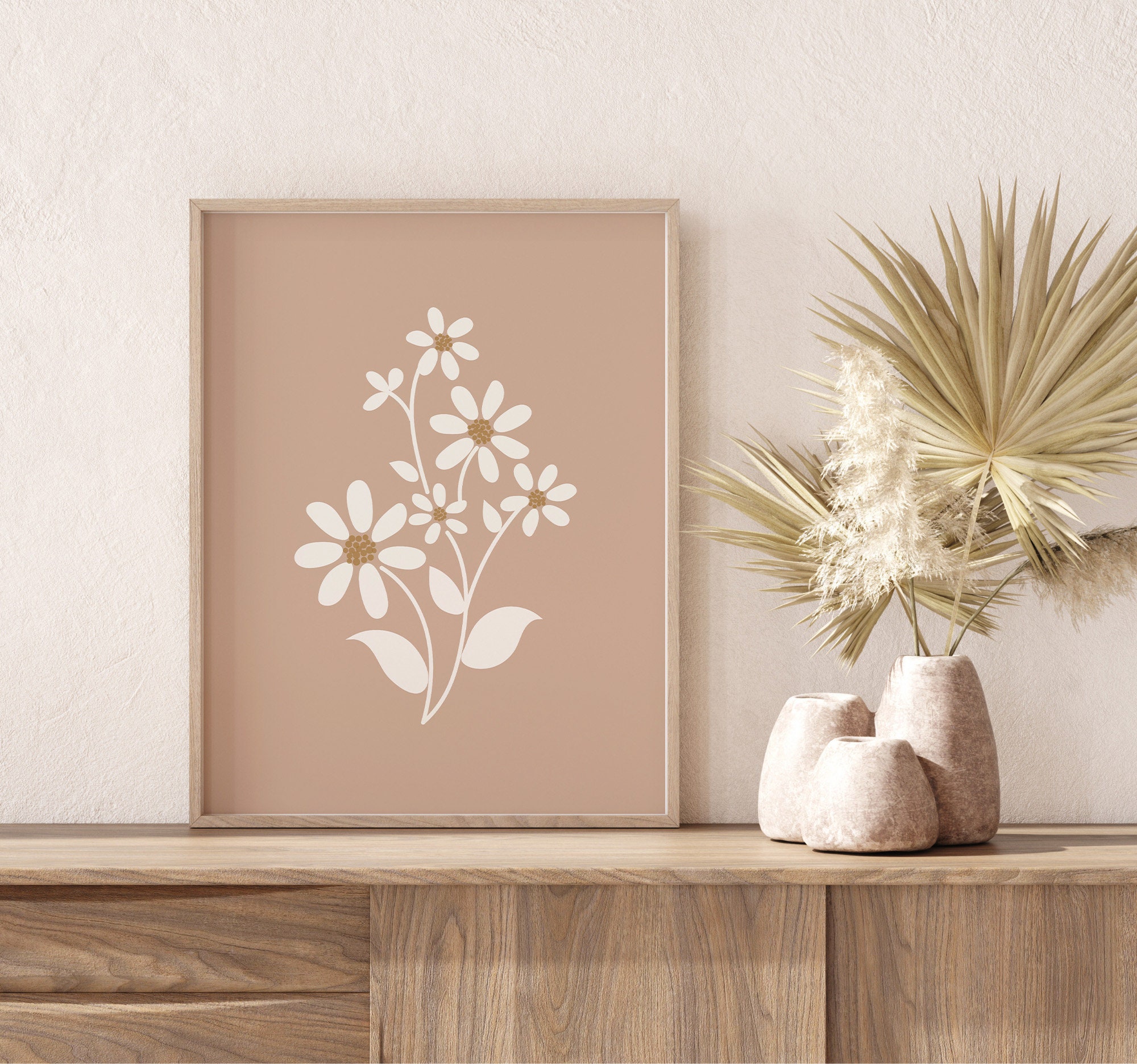 Daisy Nursery Wall Art, Neutral Modern Daisy Decor, Boho Floral Print ...