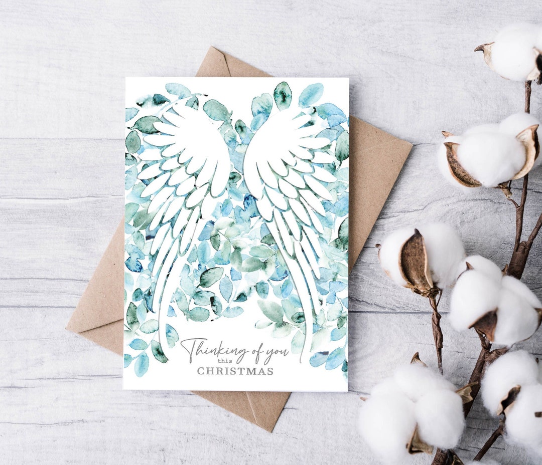 Christmas Card for Widow, Angel Wings Sympathy Card, Grief and Loss Holidays Support, Thinking