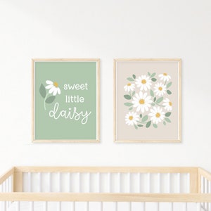 Daisy Nursery Print Set Neutral, Boho Modern Daisy Decor, Sage Green ...