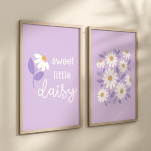 Purple Daisy Nursery Print Set, Boho Modern Daisy Decor, Pastel Violet ...