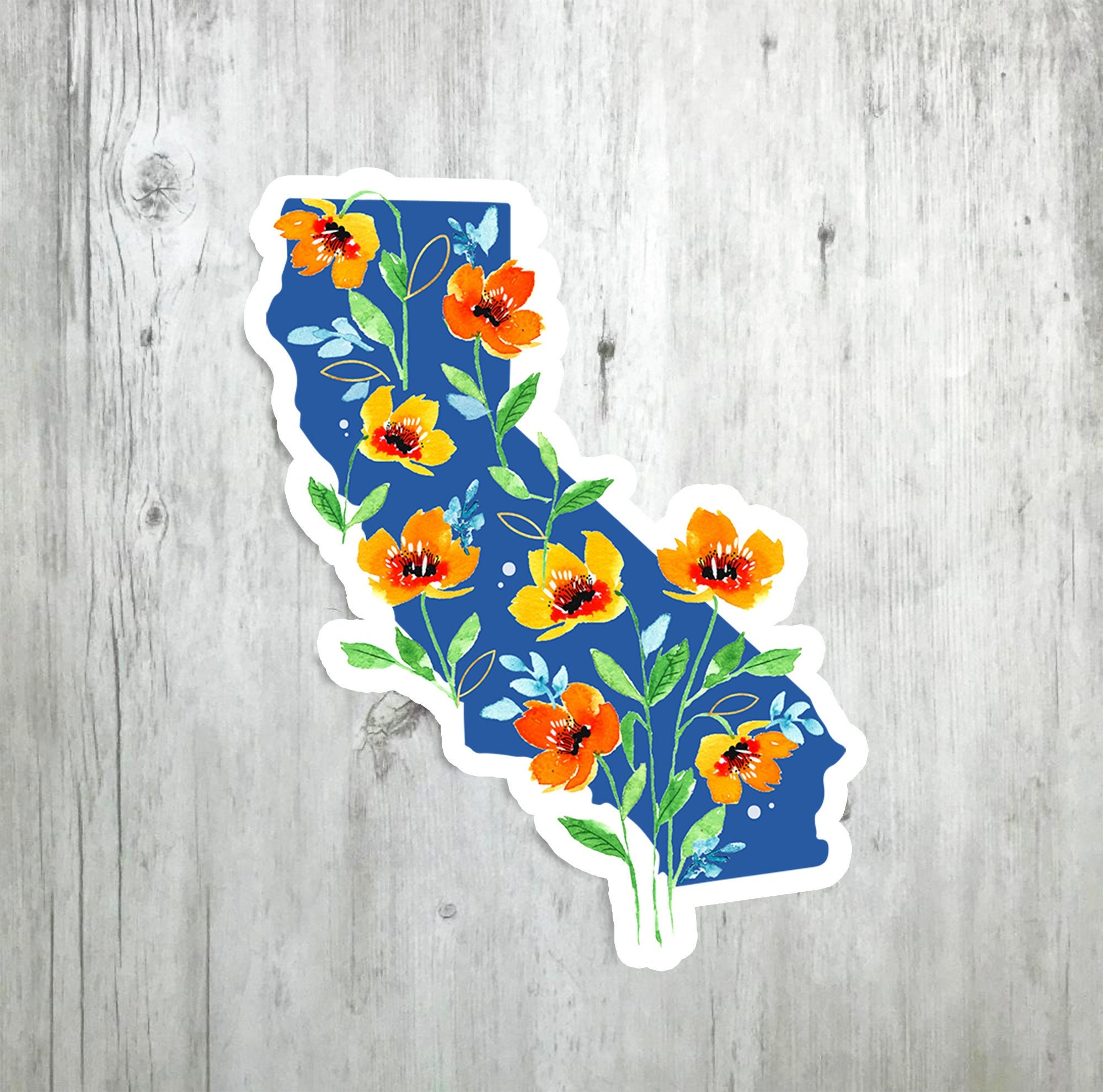 California Map Sticker, Vibrant Golden State Vinyl Decal, Watercolor ...