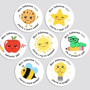 Personalized Teacher Reward Stickers, Custom Well Done Labels for Students, Great Job Teacher Stationery, Smart Cookie Super Star Bee Kids