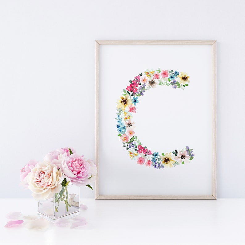 Floral Initial Wall Art, Personalized Wildflower Name Print, Daisy ...
