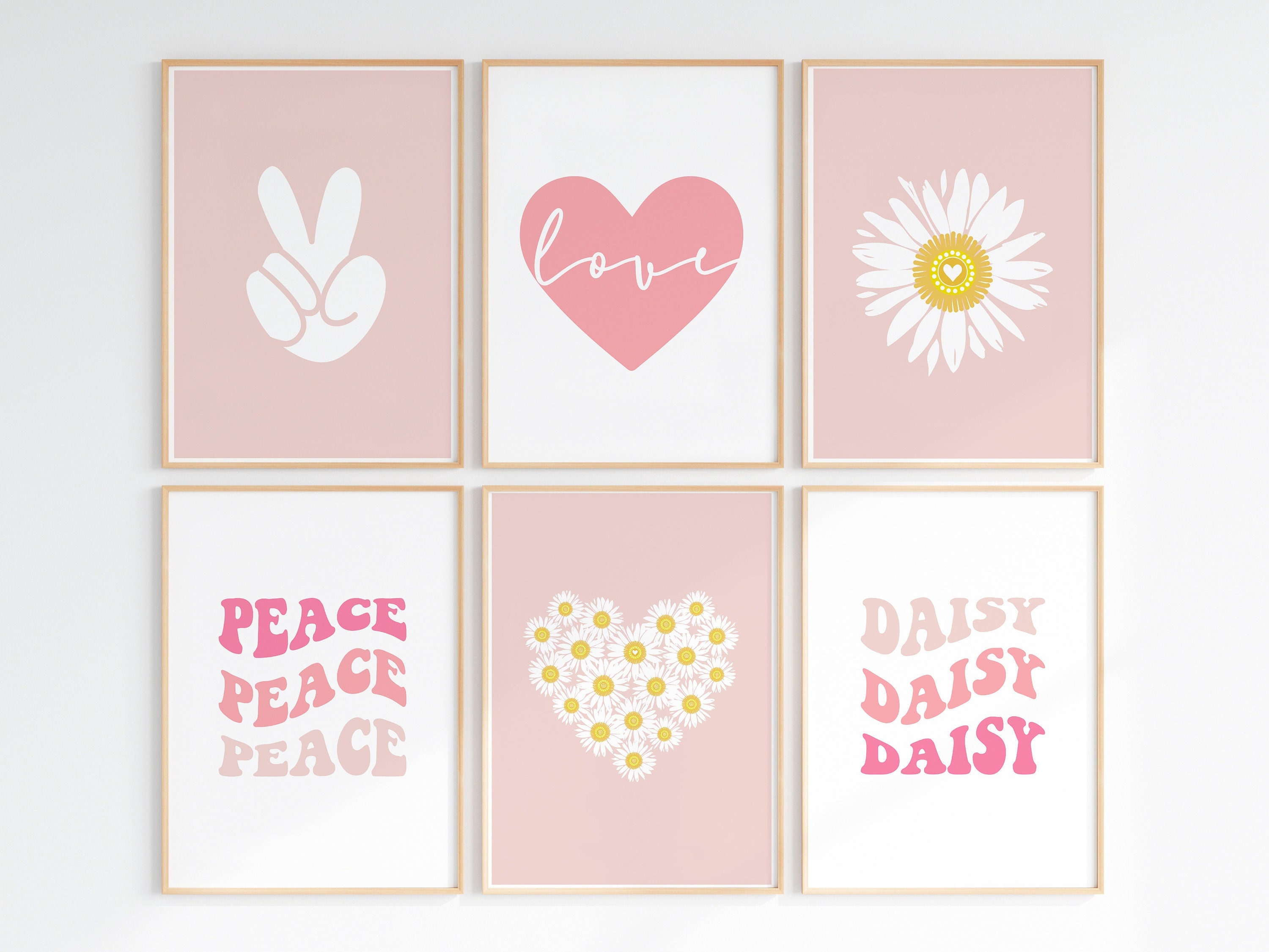 Pink Daisy Wall Art PRINTABLE, Retro Flower Girl's Room Decor, Boho ...