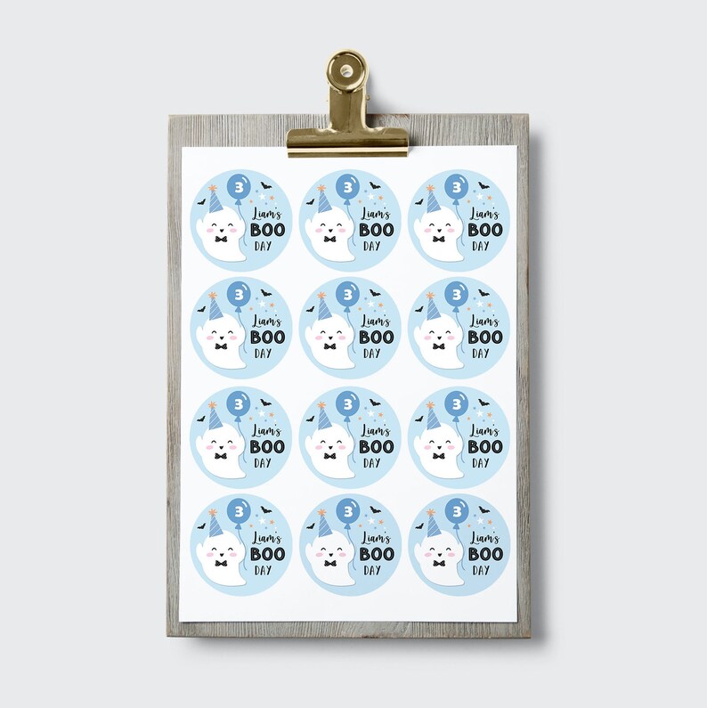 Boo Day Stickers With Name, Personalized Halloween Party Stickers, Boho ...
