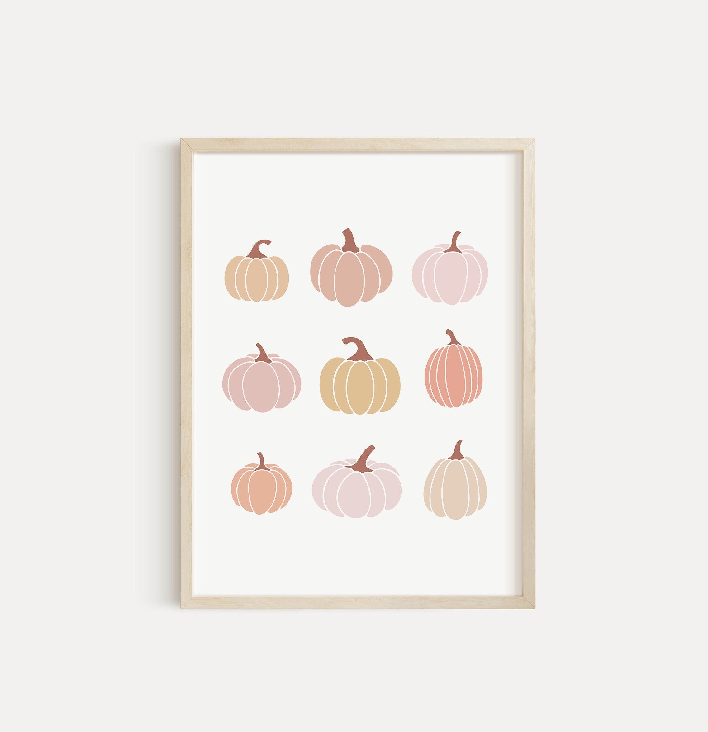 Boho Pumpkins Wall Art PRINTABLE, Neutral Pink Thanksgiving Decor, Mustard Pastel Fall Print, Modern Minimalist Girl Nursery Autumn Digital