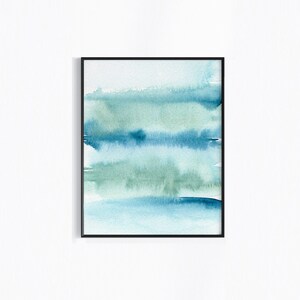 Watercolor Abstract Art Print, Blue Green Ocean Wall Art, Minimalist ...