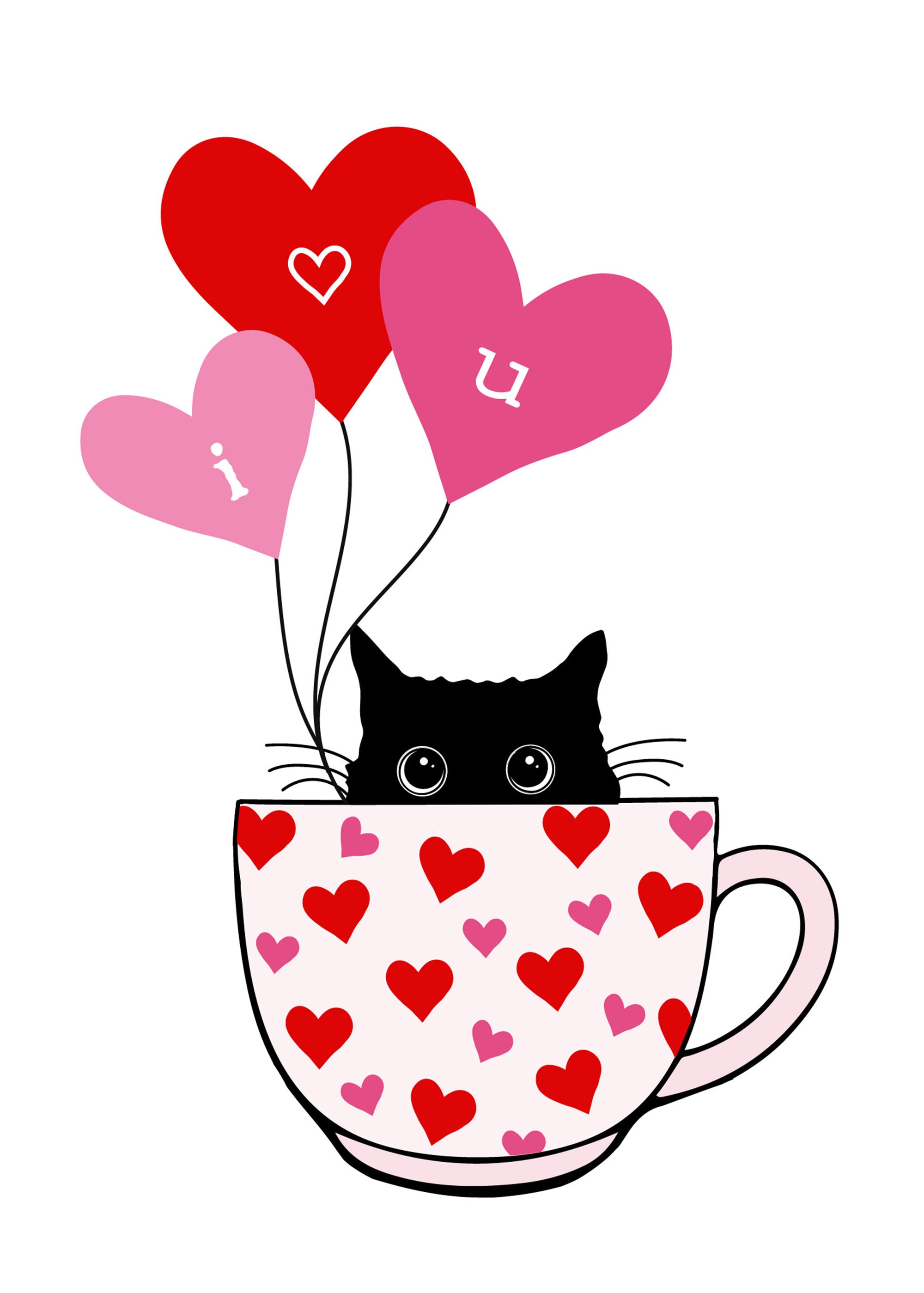 Carte De Voeux D'anniversaire Avec Un Chat Mignon Et Un Gâteau D, image size:2000x2798