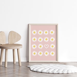 Boho Daisy PRINTABLE, Pink Daisy Nursery Wall Art, Retro Flower Neutral ...