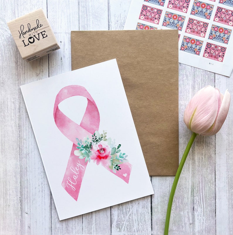Breast Cancer Encouragement Custom, Pink Ribbon Cancer Awareness Greeting Card, Get Well Soon for Her, Thinking of You Support Card Survivor image 2