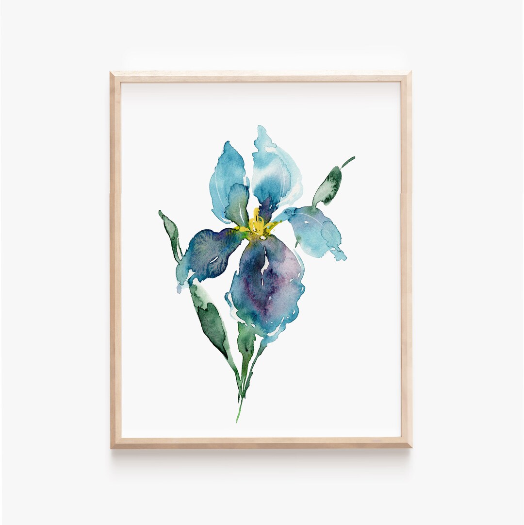 Watercolor Iris Wall Art, Blue Purple Iris Print, Modern Floral Home