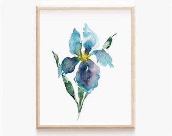Watercolor Iris Wall Art, Blue Purple Iris Print, Modern Floral Home Decor, Abstract Iris Painting, Tennessee State Flower, Botanical Print
