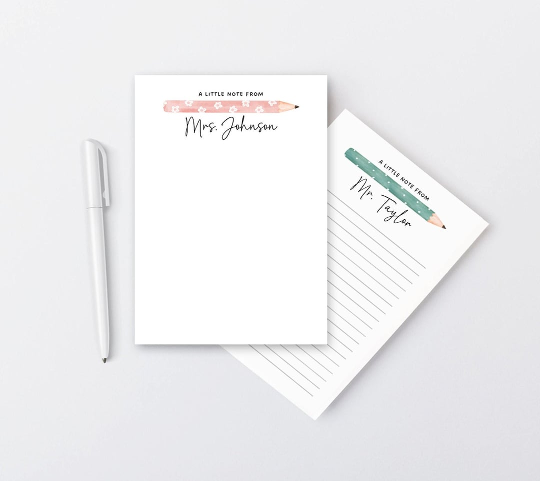 Teacher Note Pad Personalized, Pink Daisy Custom School Stationery ...