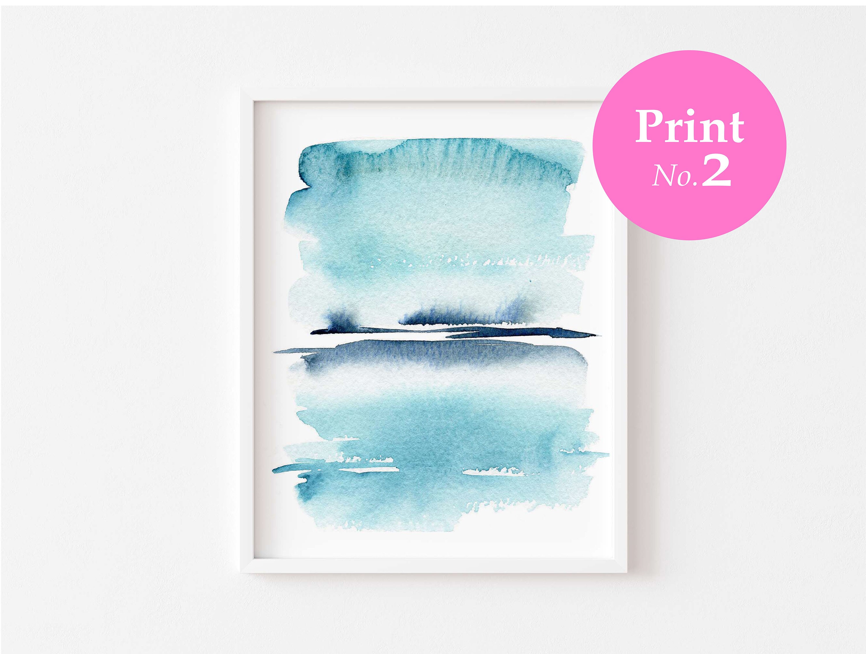 Blue Abstract Sea Art Print Set, Minimalist Modern Ocean Wave Wall Art ...