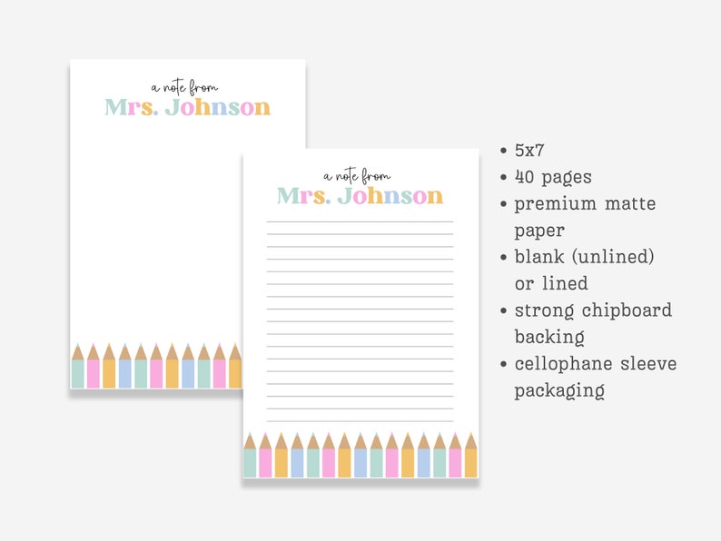 Teacher Note Pad Personalized, Colorful Custom School Stationery, Cute Teacher Appreciation Gift, Thank You Teacher End of Year, Pencils image 3