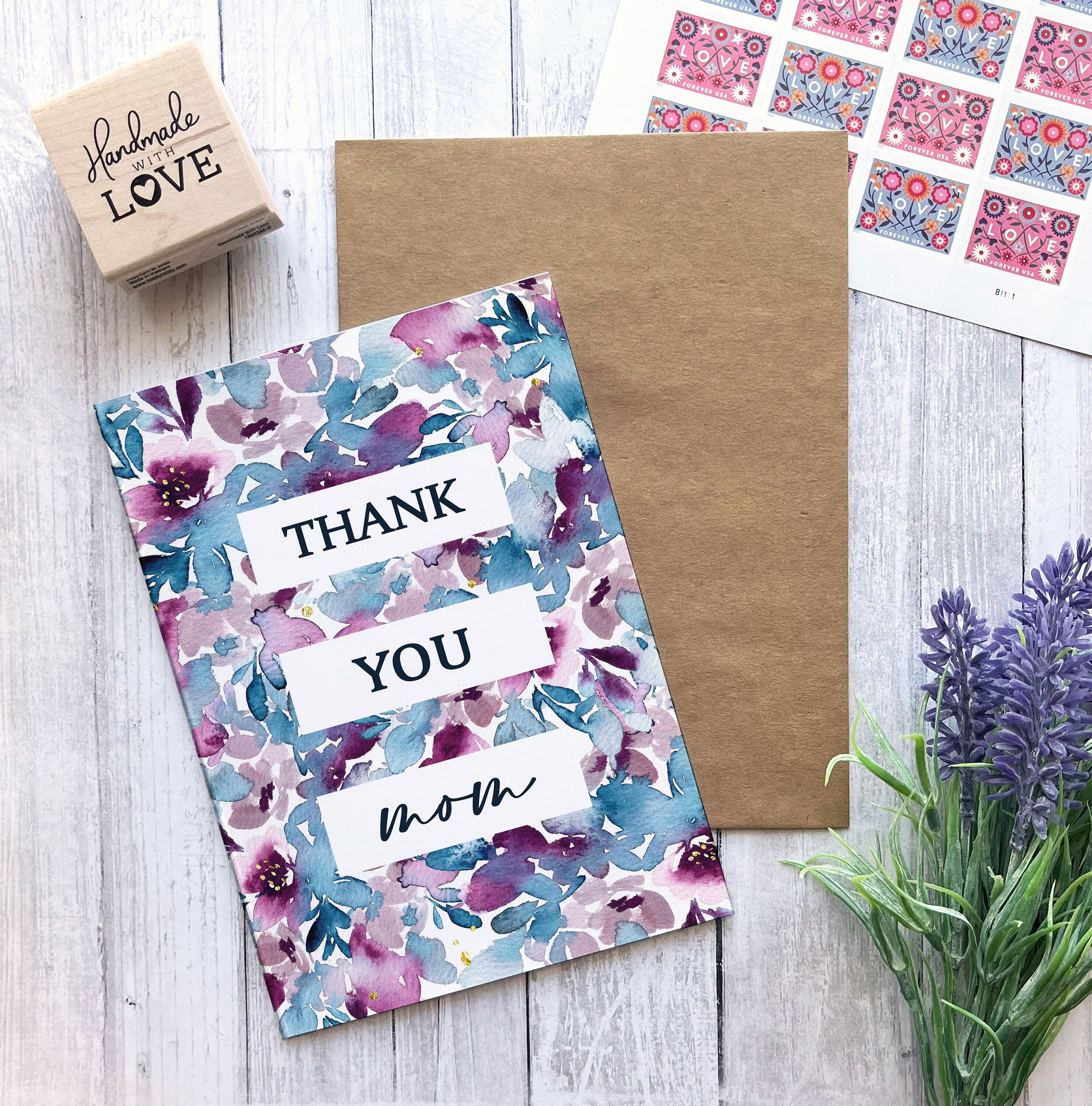 Watercolor Floral Mother's Day Card Thank You Mom Card - Etsy