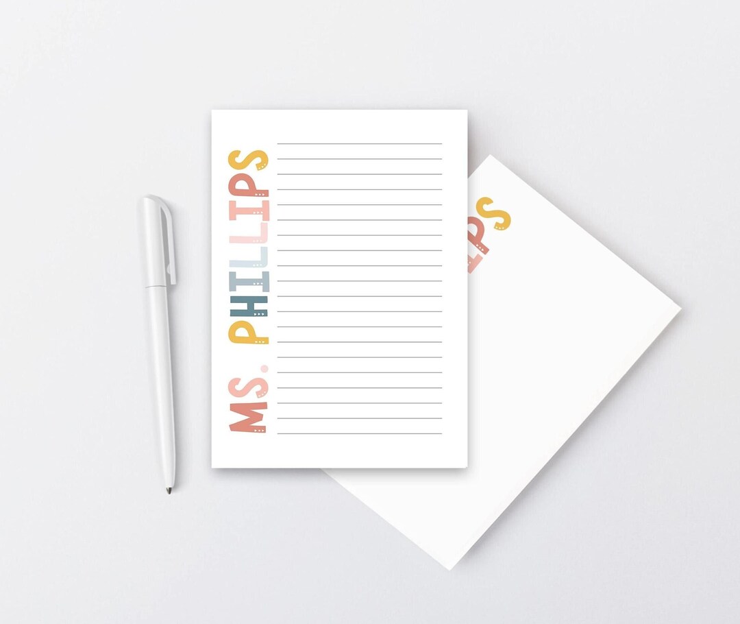 Teacher Notepad Personalized, Colorful Custom Name School Stationery ...