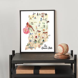Indiana State Landmarks Art Print, The Hoosier State, Indianapolis, Terre Haute, Bloomington, Fort Wayne, Muncie, South Bend
