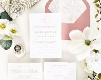 Romantic Pink Wildflower Wedding Invitation Suite