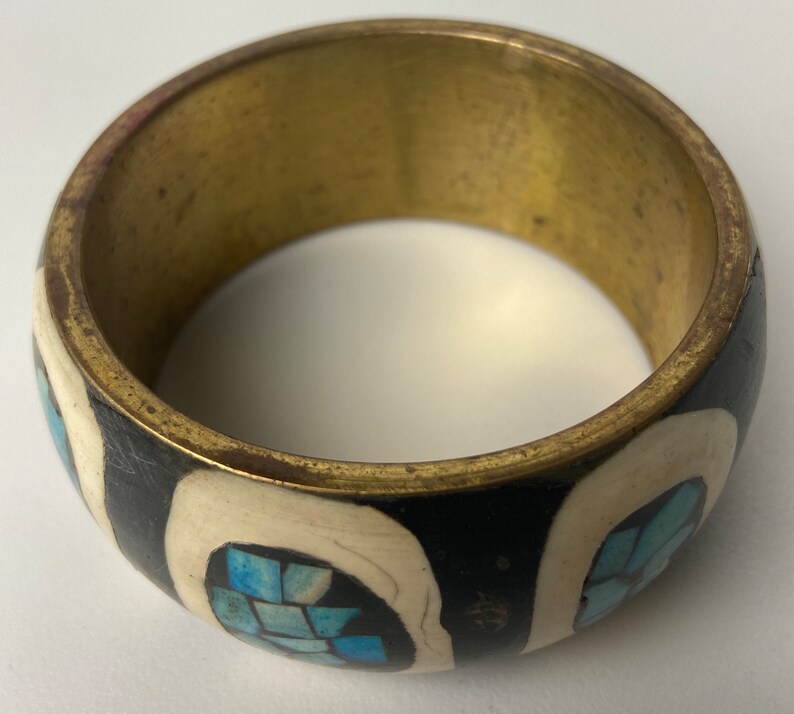 Vintage African Bone and Brass Inlay Bohemian Hippie Bangle Etsy
