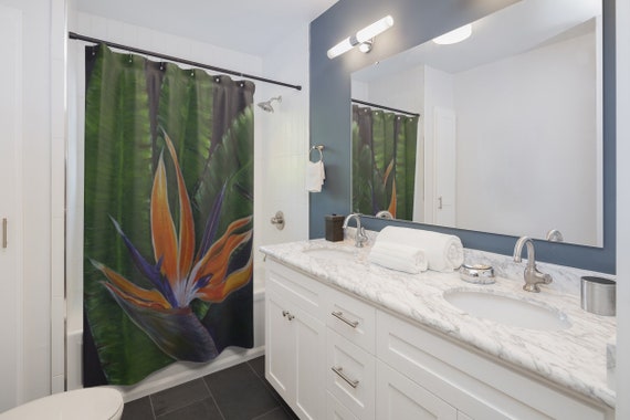 Bird Of Paradise Shower Curtain Strelitzia Hanging Curtain Etsy