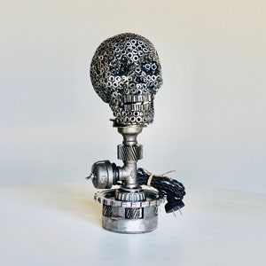 Skull/ Skull Lamp/ Day fo the Dead Skull/ Gifts for Men/ Dia De Los Muertos/ Day of the Dead/ Skeleton/ Industrial Art/ Steampunk