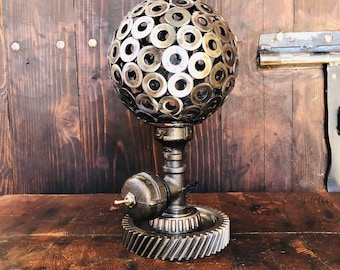Steampunk Table Lamp, Industrial Metal Gears, Edison Style