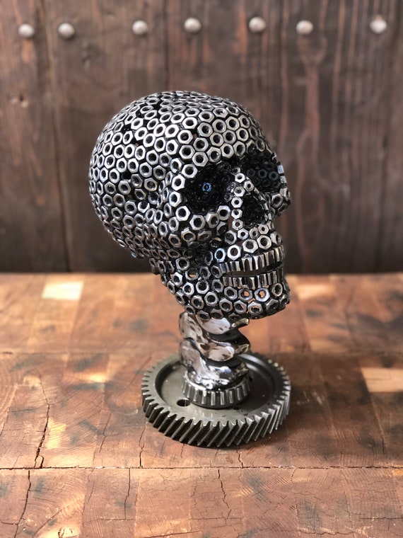 Handmade Industrial Metal Skull Sculpture, Steampunk Decor - Etsy
