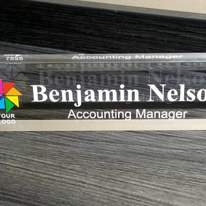 Personalized Desk Name Plate 10&quot; Clear Acrylic Desk Wedge, Free Full Color Printing