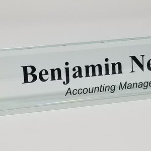 Personalized Desk Name Plate 10&quot; Jade Glass Desk Wedge, Free Full Color Printing