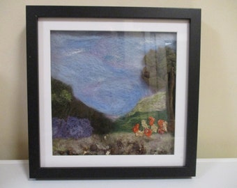 Wool Picture, Landscape Scene, Needle felted picture, Mixed Media Wall Art, Nature wall art, Framed wall art, Forest picture, OOAK
