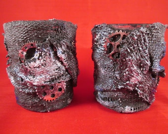 Votive holders, Candle Holders, Steampunk candle holder, Goth candle holder, Mixed media art, Powertex candle holder, tealight holder