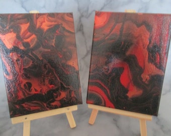 Paint Pouring, Paint Pour Art, Orange Art, Wall Art, Two Part Wall Art, Poured Paint, Fluid Art, Cell Painting, Wall Canvas, Abstract Art,