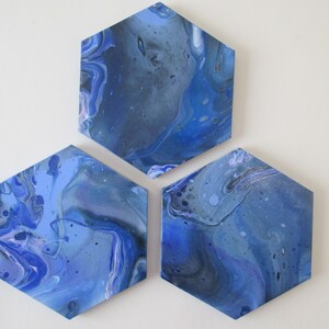 3 Part Wall Art,  Blue Wall Art, Hexagon Canvas, Honeycomb Painting, Fluid Art, Cell Painting, Wall Canvas, Liquid Art, Abstract Art