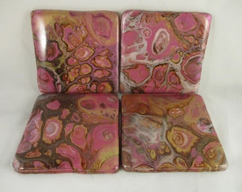 Resin Coasters, Pink Coasters, Unique Coasters, OOAK Coasters, Paint Pouring, Paint Pour Coasters, Poured Paint, Fluid Art, Cell Painting