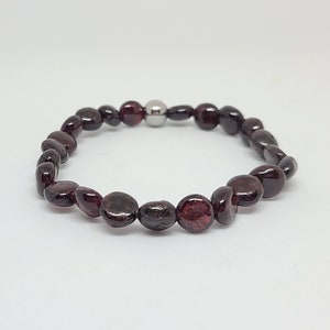 Garnet bracelet, January birthstone, Red bracelet, Stretchy bracelet, Nugget Garnet