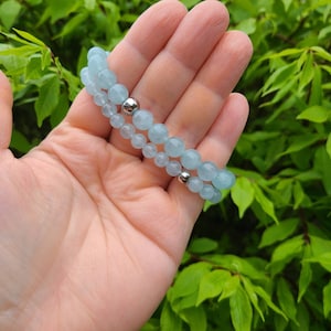 Genuine AA Aquamarine bracelet, March birthstone,  Bridal shower gift,  Stretchy bracelet, Gift for her,  Blue bracelet, 8mm, 6mm