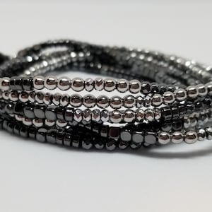 Dainty hematite opera necklace, Dainty hematite wrap bracelet, Unique gift for her, Hematite necklace, Hematite bracelet, Wrap bracelet