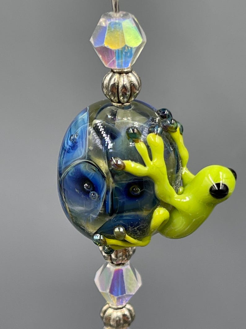 Hand Blown One Lampwork Glass Frog Ornament, Frog Window Sun Catcher