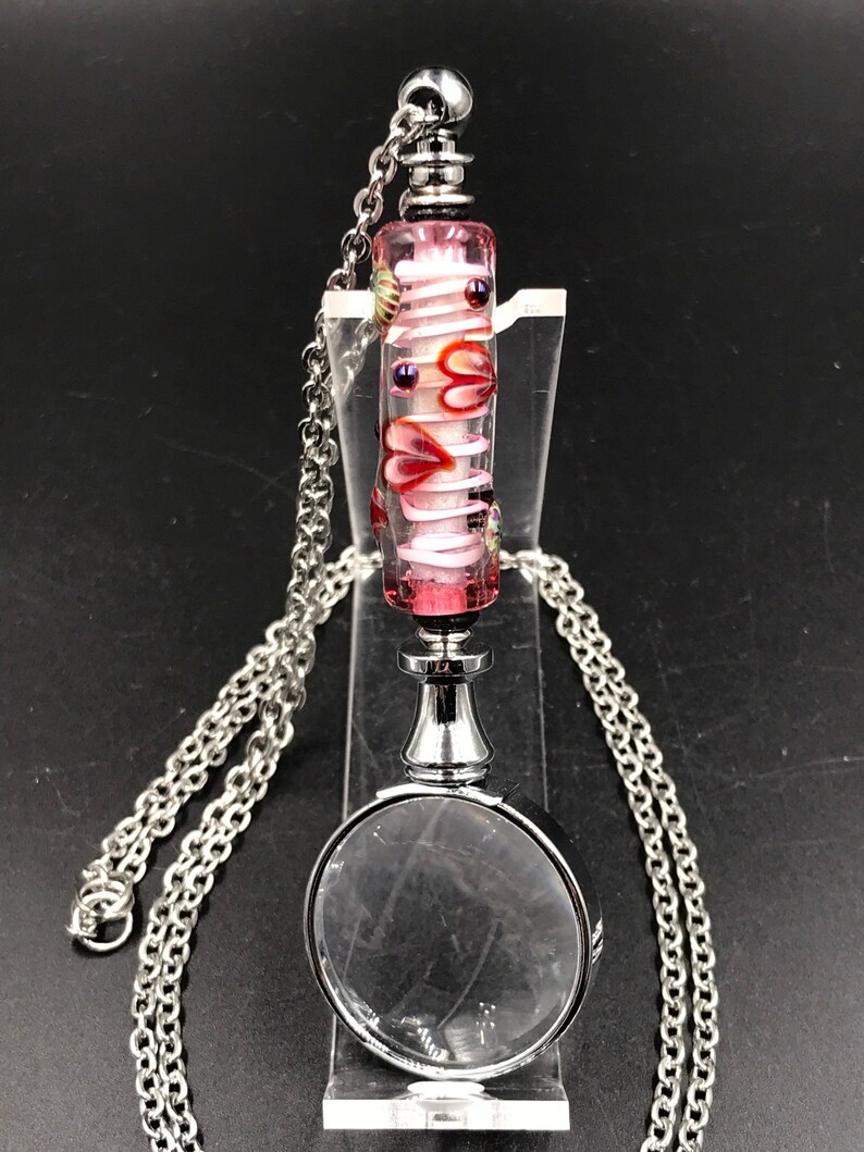 Magnifying Glass Necklace Heart Magnifying Glass Necklace Beaded Mini Magnifying Glass with Stainless Steel Chain Lampwork Glass necklace